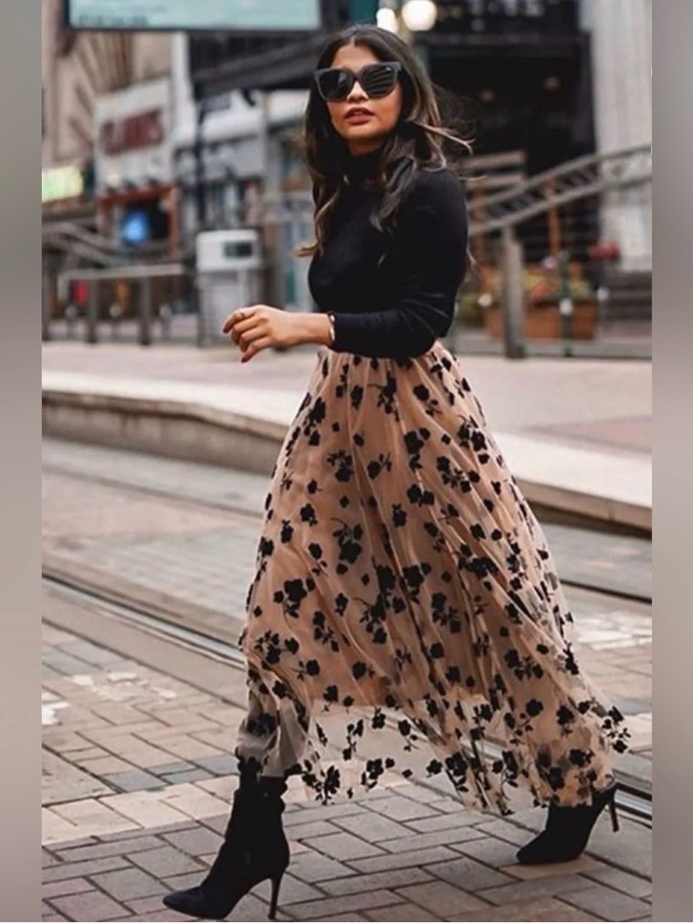 NWT ChicWish 3D Posey Sheer Skirt Size XS